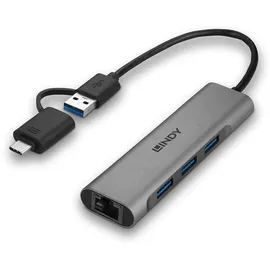 Lindy 43379 USB 3.2 Gen 1 Hub & Gigabit Ethernet Converter