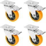HMF 6710 Schwerlastrollen mit Bremse aus Polyurethan 4 Stück, 100 mm, bis 460 kg, Orange
