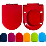 Giural Toilettendeckel D Form WC Sitz Mit Absenkautomatik, Farbe Toilettendeckel Aus PP, Klobrille Viele Bunte Motive, Hoher Sitzkomfort, Einfache Zu Reinigen,36 * 44.5Cm,Rot