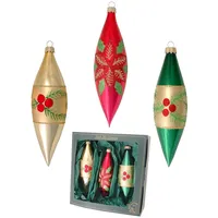 Krebs Glas Lauscha Rot, Gold, Grün glänzend 15cm Olivensortiment aus Glas, 3-teilig, mundgeblasen und handdekoriert