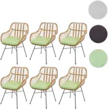 6er-Set Esszimmerstuhl HWC-P17, Küchenstuhl Korbstuhl Rattansessel Rattanstuhl Stuhl, Kubu Rattan Metall ~ Polster grün