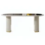 Xlmoebel Esstisch Eleganter ovaler Tisch mit schwarzem Glas und goldenen Details, Made in Europa weiß