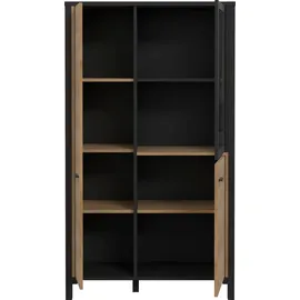 Forte HIGH ROCK Vitrine mit 2 Türen und 1 Glastür, Holzwerkstoff, Schwarz / Riviera Eiche, 86.3 x 152.3 x 40.2 cm