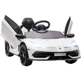 Homcom Kinder Elektroauto Elektrisches Kinderfahrzeug, Lamborghini Aventador SVJ Roadster Elektrofahrzeug inkl. Fernbedienung, Kinderauto mit MP3-Player, Hupe, Licht, für 3-5 Jahre, Weiß