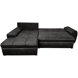 luma-home Ecksofa mit Schlaffunktion und Bettkasten 266/186/90 cm, Ottomane links, Mikrofaser Leder-Optik Schwarz 18016