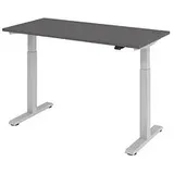 HAMMERBACHER XMST614 elektrisch höhenverstellbarer Schreibtisch grafit rechteckig, T-Fuß-Gestell silber 140,0 x 67,2 cm