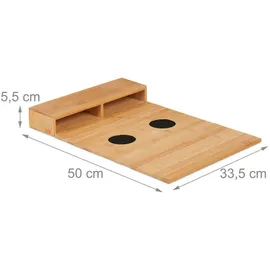 Relaxdays Sofatablett Bambus, HBT: 5,5 x 50 x 33,5 cm, Sofaablage mit Untersetzern, 2 Fächer, Natur/schwarz
