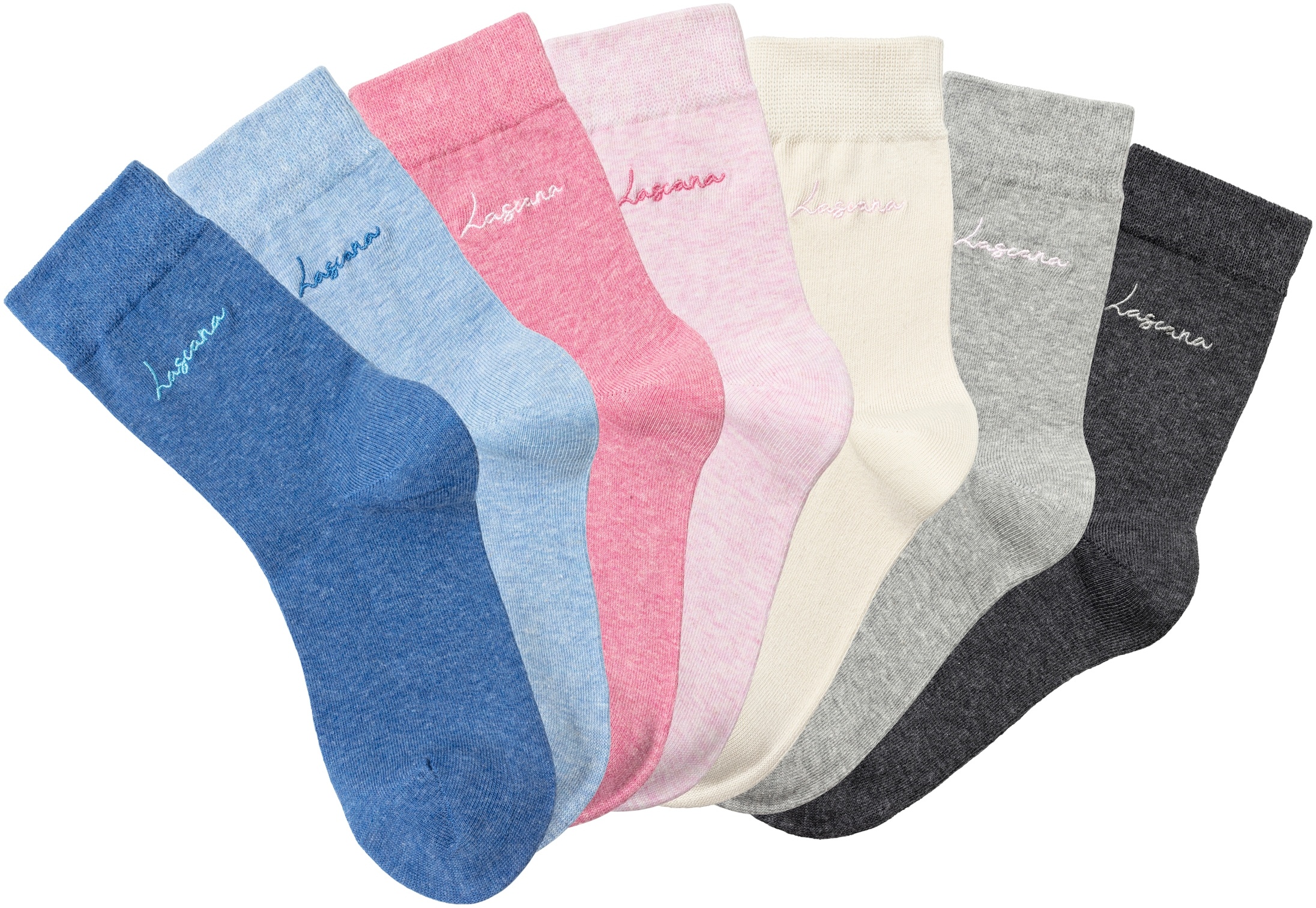 LASCANA Basicsocken, (Set, 7 Paar) LASCANA 1 x jeans-meliert, 1 x hellblau-meliert, 1 x anthrazit-meliert, 1 x grau-meliert, 1 x altrosa-meliert, 1 x rosa-meliert, 1 x ecru 35-38