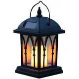 Festive Lights 27cm Schwarze Solar Laterne mit LED Kerze und täuschend echt wirkendem Flacker-Effekt IP44 Wasserdicht Solarlaterne für außen Solarlampen für außen Tisch Gartenlaterne