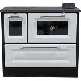 hosseven Kaminofen mit Backfach und Herdplatte 4012 Weiß Holzofen 8 kW Holz Ofen Mehrfachbelegung Kamin Heizofen Küchenherd