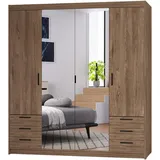AX Living Kleiderschrank, Braun, Kunststoff, Teilmassiv,Kiefer, 6 Schubladen, Rechteckig, 176.3x190.6x53 cm, Hergestellt in Europa, FSC Mix, Reach, Schlafzimmer, Kleiderschränke, Drehtürenschränke