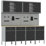 vidaXL 10-teiliges Werkbank- und Pegboard-Set in Schwarz aus MDF und Metall