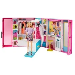 MATTEL GBK10 Barbie Traum Kleiderschrank ausklappbar mit Puppe, Zubehör und Puppen-Kleidung