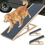 Hunderampe Katzen Rampe Hundetreppe für Bett oder Sofa Klappbar aus Holz Petwalk Hundeleiter Auffahrrampe für Haustiere mit Anti-rutsch Stoff Naturel - 100cm Lang