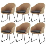 Juskys Rattan Korbsessel Cody 6er Set mit Kissen - Indoor & Outdoor Rattanstühle - Korbstühle Natur