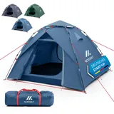 NORDMUT® Wurfzelt 2-4 Personen für blitzschnellen Aufbau – Pop Up Zelt 2-4 Personen wasserdicht & UV-Schutz – Campingzelt mit hervorragender Luftzirkulation (Blau)