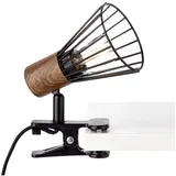 Lightbox dekorative Retro Klemmlampe 15 cm Höhe - Tischstrahler mit Schalter & schwenkbarem Kopf - E14, max. 28 W - aus Metall/Kunststoff - in Holz Dunkel/Schwarz Matt