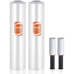 VEVOR Stretchfolie, 381 mm x 305 m, 2er-Set, 60 Gauge Industriestärke, transparente Palettenfolie, strapazierfähige Schrumpffolie mit Griffen zum Verpacken von Paletten, Versand und Umzügen