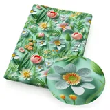 BrightGlow 3D Blumen Gedruckt Stoff Blumen Stoff Meterware Stoff Zum Nähen Dekorationsstoff Stoff mit 3D Blumen Bunter Retro-Dekostoff Blumen Pflanzen Stoff für DIY Handgefertigte Nähen #19 50X145cm