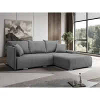Margaret Hadas24 Ecksofa L Form Lauren 246x188 cm mit Schlaffunktion, Bettkasten, Schlafsofa, 4 Sitzer Bettzeugablage Sofa Eckcouch Cord, grau, rechts - Grau