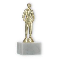 Pokal Kunststofffigur Judo Damen gold auf weißem Marmorsockel 17,2cm