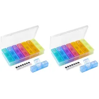 Billybath Tablettenbox 7 Tage, Klein Pillendose Morgens Mittags Abends, Tragbare Medikamentenbox mit Drei Großen Separaten Fächern für Medikamente, Vitamine, Kalziumtabletten Usw. (Packung mit 2)