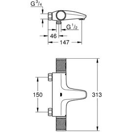 Grohe Grohtherm 1000 Performance chr, DN 15, o. S-Anschlüsse, Wandmontage