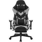 Woltu Gaming Stuhl, verstellbar, mit Fußstütze, Stoffbezug, Grau - Grau