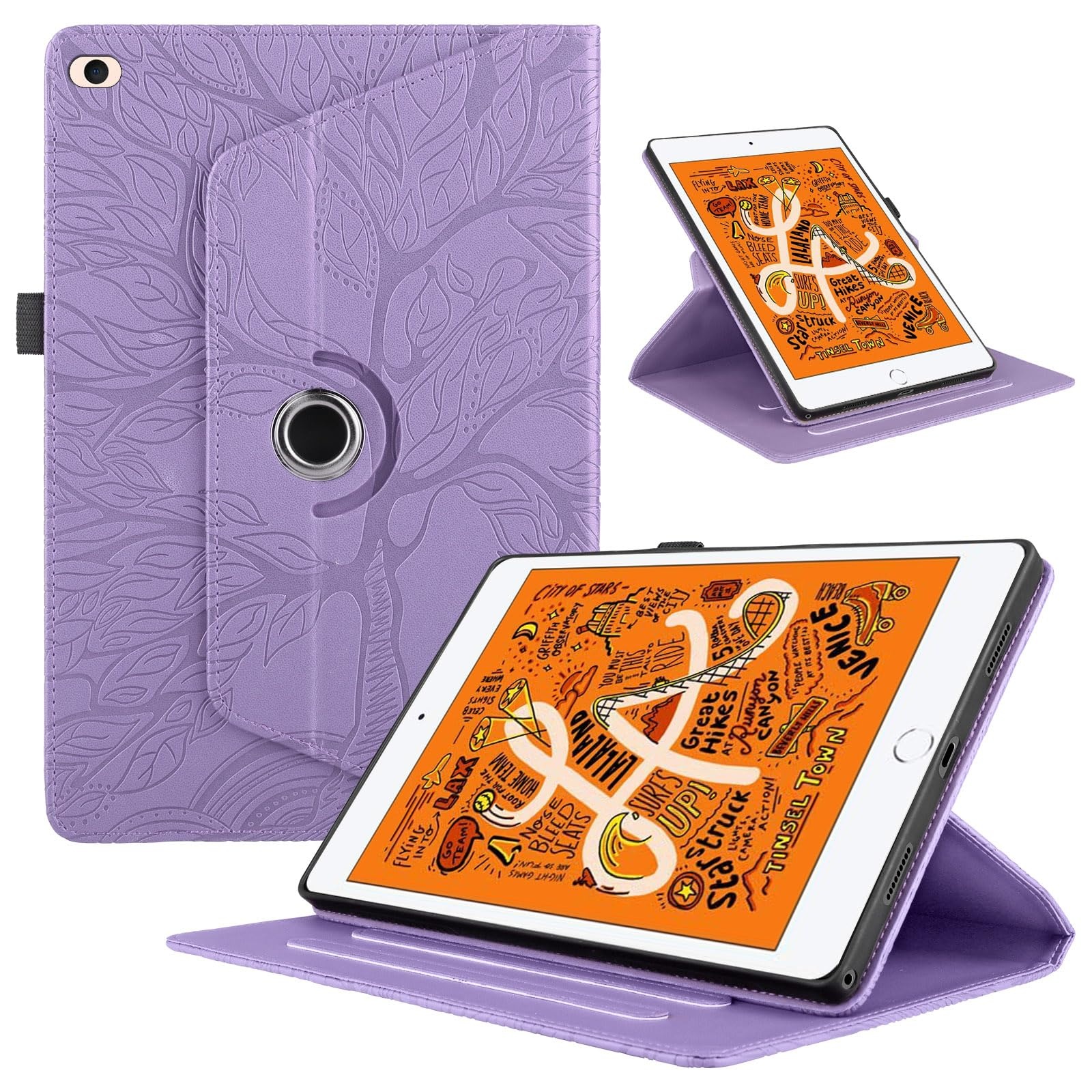 Hülle für iPad Mini 7.9 Zoll, iPad Mini 5/4/3/2/1, Premium PU Leder Multi-Winkel 360 Grad Drehbare Leichte Schutzhülle Rotating Case Cover mit Stand Funktion - Lila