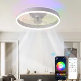 Deckenventilator mit Beleuchtung, Deckenventilator mit Fernbedienung &APP, RGB farbenfroh Farbwechsler Deckenleuchte, Deckenlampe mit Ventilator 6 Windstärke Timing, für Schlafzimmer Wohnzimmer-A