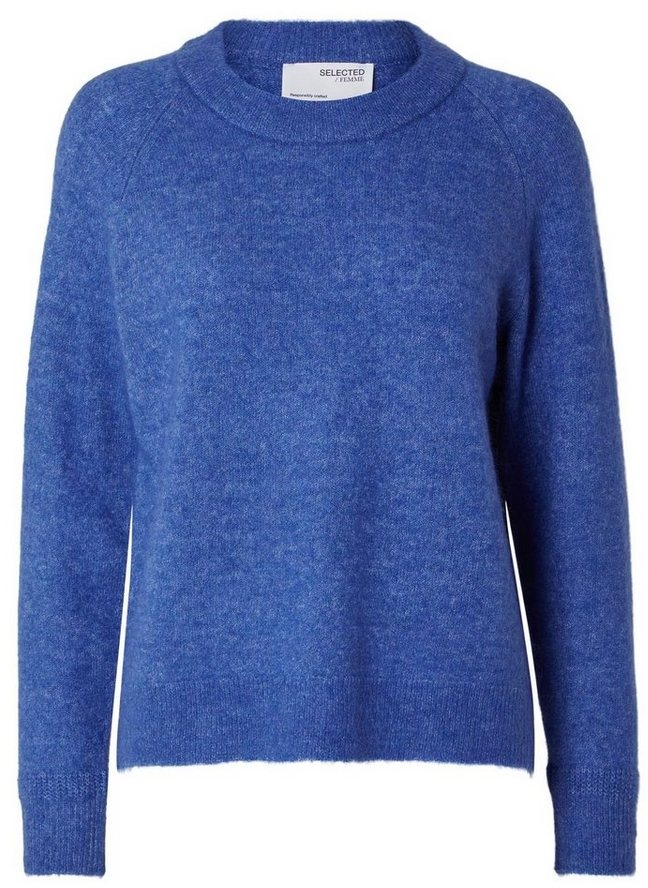 SELECTED FEMME Strickpullover Strick Pullover SLFLULU Wollpullover Rundhals Sweater (1-tlg) 3855 in Blau blau|grau XS (34)