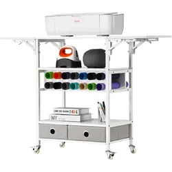 VEVOR Rollwagen Bastelwagen Servierwagen 14 Vinylrollenhalter 2 Schubladen