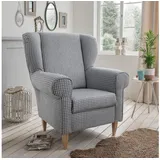 Benformato Polstersessel Ohrensessel AVERSA Stoff Talento Grau im Landhausstil