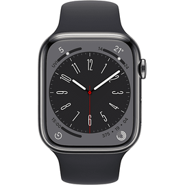 Apple Watch Series 8 GPS + Cellular 45 mm Edelstahlgehäuse graphit, Sportarmband mitternacht