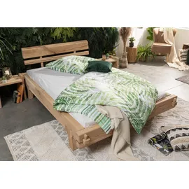 MASSIVMOEBEL24.DE Balkenbett Eiche 140x200 natur geölt OAK HEART 01
