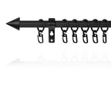 Lichtblick Gardinenstange Kegel, 16 mm, ausziehbar, 1 läufig, 130-240 cm Länge, inklusive Wandhalter und Ringe mit Faltenleghaken Schwarz
