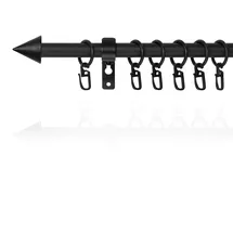 Lichtblick Gardinenstange Kegel, 16 mm, ausziehbar, 1 läufig, 130-240 cm Länge, inklusive Wandhalter und Ringe mit Faltenleghaken Schwarz