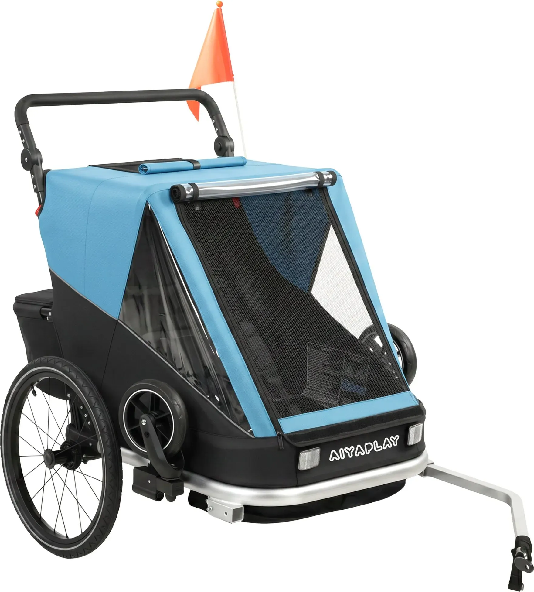 AIYAPLAY 2 in 1 Fahrradanhänger & Buggy 2-Sitzer Faltbar Kinderfahrradanhänger mit 5-Punkt Gurt Sicherheitsflagge Fahrrad Anhänger für Kinder ab 12 Monaten max. 18kg   Aosom