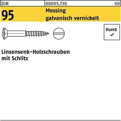 Schrauben, Holzschraube DIN 95 Linsensenkkopf Schlitz 3,5 x 12 Messing galvanisch vernickelt (200 Schrauben pro Stück)