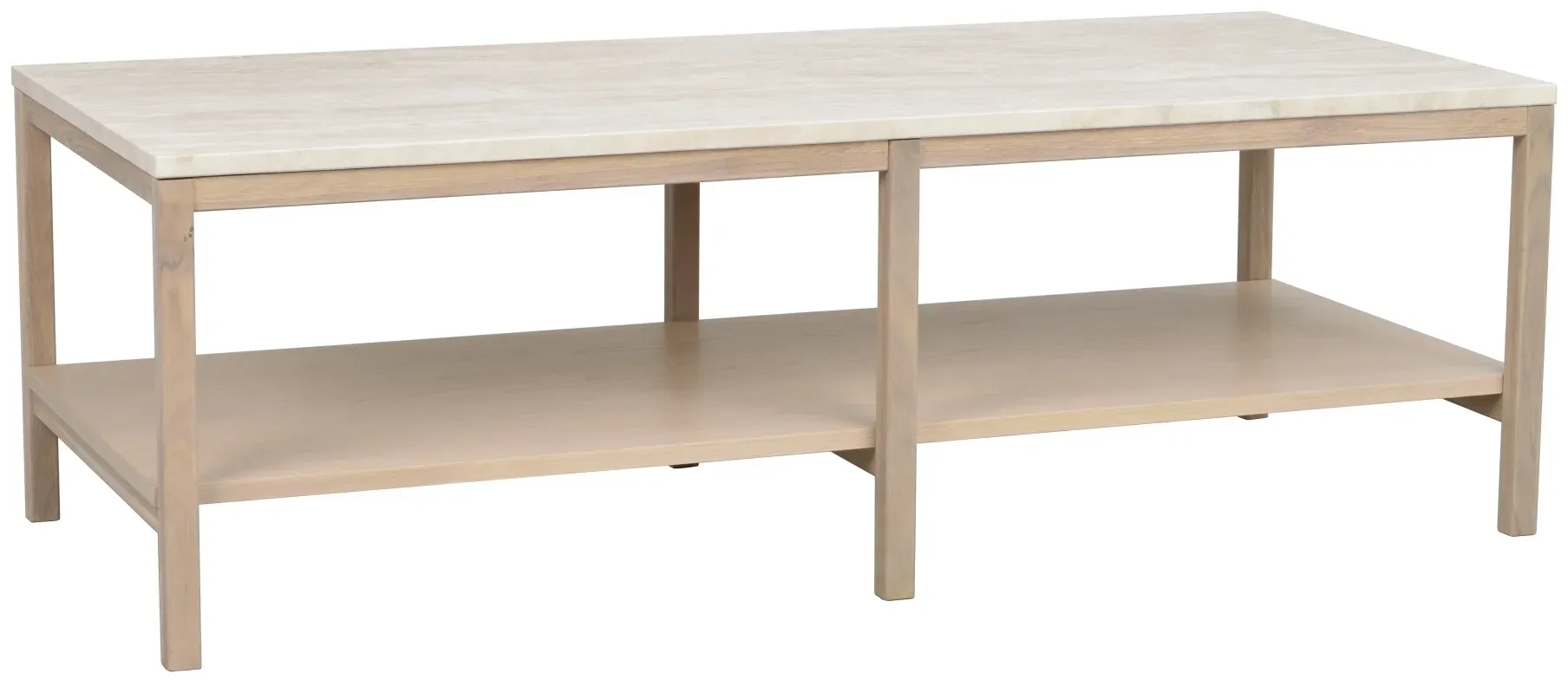Couchtisch Orwel aus Travertin und Eiche, klassisch, weiß pigmentiert, 140x60 cm