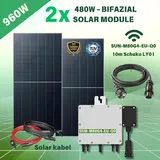 960W/800W Balkonkraftwerk Bifazial Full Black Module mit DEYE 800W Upgradefähiger WIFI Wechselrichter | Kable 10M mit Schuko & Feldstecker|