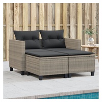 vidaXL Loungesofa Gartensofa 2-Sitzer mit Hockern Hellgrau Poly Rattan grau