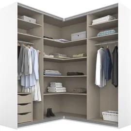 Rauch Quadra weiß (alpinweiß, hochglanz weiß), B:181cm H:229cm T:187cm, Holzwerkstoff, Schränke, Schwebetürenschrank, Eckschrank inkl. Türendämpfer und Schubladeneinsatz