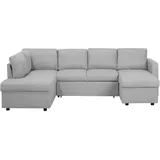Beliani Schlafsofa, Hellgrau, Textil, 4-Sitzer, U-Form, 285x90x185 cm, Wohnzimmer, Sofas & Couches, Wohnlandschaften, Wohnlandschaften in U-Form