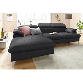 Cotta Ecksofa "Caluso L-Form", schwarz, B:254cm H:74cm T:167cm, NaturLEDER (echtes Rindsleder) in Sitz und Rücken.