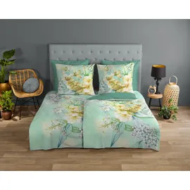 Muller Textil Chiemsee Blumen Grün 135 x 200 cm + 2 x 80 x 80 cm