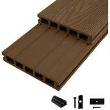 Woodstore24 Terrassendielen WoodoMykonos WPC Hohlkammerdiele in 3D-Holzoptik braun, (2,4m L x 14,5cm B x 2,5cm Stärke, Bodenbelag Komplettset mit Unterkonstruktion), Holzoptik, Klicksystem, Außenbereich, Gastronomie geeignet, wetterfest braun