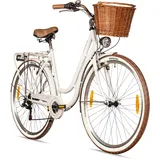 Bergsteiger Marseille 28 Zoll Damenfahrrad, ab 150 cm, Korb aus Rattan, Fahrrad-Licht, Damen-Citybike, Damenrad im Retro-Design«, 6 Gang Shimano Tourney Schaltung, Kettenschaltung