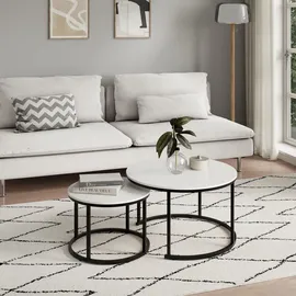 home collective Couchtisch 2er Set rund aus Holz, Wohnzimmertisch Modern Beistelltisch Set 2 in 1 mit Metallgestell für Wohnzimmer Wohnzimmertische, Couchtische