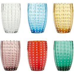 Zafferano Perle Gläser Set 2 – 6er-Set, bunte mundgeblasene Gläser, 32 cl, handgefertigt, Wasser/Cocktails